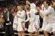 Jan 12, 2013; Raleigh, NC, USA; North Carolina State Wolfpack bench players celebrate after guard Rodney Purvis (not pictured) scored a basket while being fouled during the second half against the Duke Blue Devils at PNC Arena. North Carolina State won 84-76. Mandatory Credit: Rob Kinnan-USA TODAY Sports