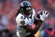 DENVER, CO - JANUARY 12: Torrey Smith #82 of the Baltimore Ravens catches a 32-yard touchdown reception in the second quarter against the Denver Broncos during the AFC Divisional Playoff Game at Sports Authority Field at Mile High on January 12, 2013 in Denver, Colorado. (Photo by Jeff Gross/Getty Images)