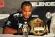 May 19, 2012; San Jose, CA, USA; Daniel Cormier addresses the media in a press conference after defeating Josh Barnett (not pictured) during the heavyweight tournament final bout of the Strikeforce World Grand Prix at HP Pavilion. Mandatory Credit: Kyle Terada-USA TODAY Sports