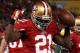 SAN FRANCISCO, CA - JANUARY 12: Running back Frank Gore #21 of the San Francisco 49ers celebrates after scoring a touchdown in the fourth quarter against the Green Bay Packers during the NFC Divisional Playoff Game at Candlestick Park on January 12, 2013 in San Francisco, California. (Photo by Stephen Dunn/Getty Images)
