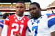 January 30, 2011; Honolulu, HI, USA; AFC cornerback Nnamdi Asomugha of the Oakland Raiders (21) and NFC quarterback Michael Vick of the Philadelphia Eagles (7) pose for a photo after the 2011 Pro Bowl at Aloha Stadium. The NFC defeated the AFC 55-41. Mandatory Credit: Kyle Terada-USA TODAY Sports