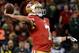 SAN FRANCISCO, CA - JANUARY 12: Quarterback Colin Kaepernick #7 of the San Francisco 49ers in actions against the Green Bay Packers during the NFC Divisional Playoff Game at Candlestick Park on January 12, 2013 in San Francisco, California. (Photo by Harry How/Getty Images)