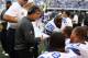Nov 18, 2012; Arlington, TX, USA; Dallas Cowboys offensive coordinator Bill Callahan talks to the offensive line on the bench during the game against the Cleveland Browns at Cowboys Stadium. Mandatory Credit: Matthew Emmons-USA TODAY Sports