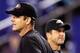 BALTIMORE, MD - NOVEMBER 24: Head coach Jim Harbaugh (L) of the San Francisco 49ers and his brother, head coach John Harbaugh (R) of the Baltimore Ravens stand next to each other before the start of their game at M&T Bank Stadium on November 24, 2011 in Baltimore, Maryland. (Photo by Rob Carr/Getty Images)