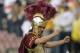 PASADENA, CA - JANUARY 1: Tommy Trojan, mascot of the USC Trojans entertains the crowd during an intermission in the 2004 Rose Bowl game against the Michigan Wolverines on January 1, 2004 at the Rose Bowl in Pasadena, California. USC defeated Michigan 28-14. (Photo by Stephen Dunn/Getty Images)