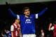 CHELTENHAM, ENGLAND - JANUARY 07: Nikica Jelavic of Everton celebrates as he scores their first goal during the FA Cup with Budweiser Third Round match between Cheltenham Town and Everton at Abbey Business Stadium on January 7, 2013 in Cheltenham, England. (Photo by Stu Forster/Getty Images)