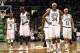 Nov 9, 2012; Boston, MA, USA; Boston Celtics point guard Rajon Rondo (9), power forward Kevin Garnett (5), shooting guard Jason Terry (center back), small forward Paul Pierce (34) and shooting guard Courtney Lee (11) take the floor against the Philadelphia 76ers during the first half at TD Garden. Mandatory Credit: Mark L. Baer-USA TODAY Sports
