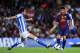 BARCELONA, SPAIN - AUGUST 19: Cesc Fabregas of FC Barcelona (R) duels for the ball with Mikel Gonzalez Martinez of Real Sociedad during the La Liga match between FC Barcelona and Real Sociedad de Futbol at Camp Nou on August 19, 2012 in Barcelona, Spain. (Photo by David Ramos/Getty Images)