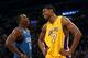 LOS ANGELES - JANUARY 16: Andrew Bynum #17 of the Los Angeles Lakers and Dwight Howard #12 of the Orlando Magic look on during a break in their NBA game on January 16, 2009 at Staples Center in Los Angeles, California. The Magic won 109-103. NOTE TO USER: User expressly acknowledges and agrees that, by downloading and/or using this Photograph, user is consenting to the terms and conditions of the Getty Images License Agreement. (Photo by Stephen Dunn/Getty Images)