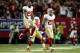 ATLANTA, GA - JANUARY 20: Perrish Cox #20, Anthony Dixon #24 and Darcel McBath #28 of the San Francisco 49ers react after stopping the Atlanta Falcons on fourth down in the fourth quarter in the NFC Championship game at the Georgia Dome on January 20, 2013 in Atlanta, Georgia. (Photo by Chris Graythen/Getty Images)