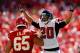 KANSAS CITY, MO - SEPTEMBER 09: Cornerback Brent Grimes #20 of the Atlanta Falcons taunts guard Ryan Lilja #65 of the Kansas City Chiefs after the Falcons intercepted the ball during the game at Arrowhead Stadium on September 9, 2012 in Kansas City, Missouri. (Photo by Jamie Squire/Getty Images)