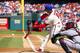 PHILADELPHIA, PA - SEPTEMBER 23: Domonic Brown #9 of the Philadelphia Phillies makes contact against the Atlanta Braves during a MLB baseball game on September 23, 2012 at Citizens Bank Park in Philadelphia, Pennsylvania. (Photo by Rich Schultz/Getty Images)