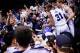 INDIANAPOLIS, IN - JANUARY 20: Butler Bulldogs and fans celebrate at Hinkle Fieldhouse on January 19, 2013 in Indianapolis, Indiana. Butler defeated Gonzaga 64-63. (Photo by Michael Hickey/Getty Images)
