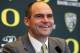 Jan. 3, 2013; Glendale, AZ, USA: Oregon Ducks offensive coordinator Mark Helfrich prior to the game against the Kansas State Wildcats during the 2013 Fiesta Bowl at University of Phoenix Stadium. Oregon defeated Kansas State 35-17. Mandatory Credit: Mark J. Rebilas-USA TODAY Sports