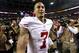 ATLANTA, GA - JANUARY 20: Colin Kaepernick #7 of the San Francisco 49ers celebrates on the field after the 49ers won 28-24 against the Atlanta Falcons in the NFC Championship game at the Georgia Dome on January 20, 2013 in Atlanta, Georgia. (Photo by Streeter Lecka/Getty Images)