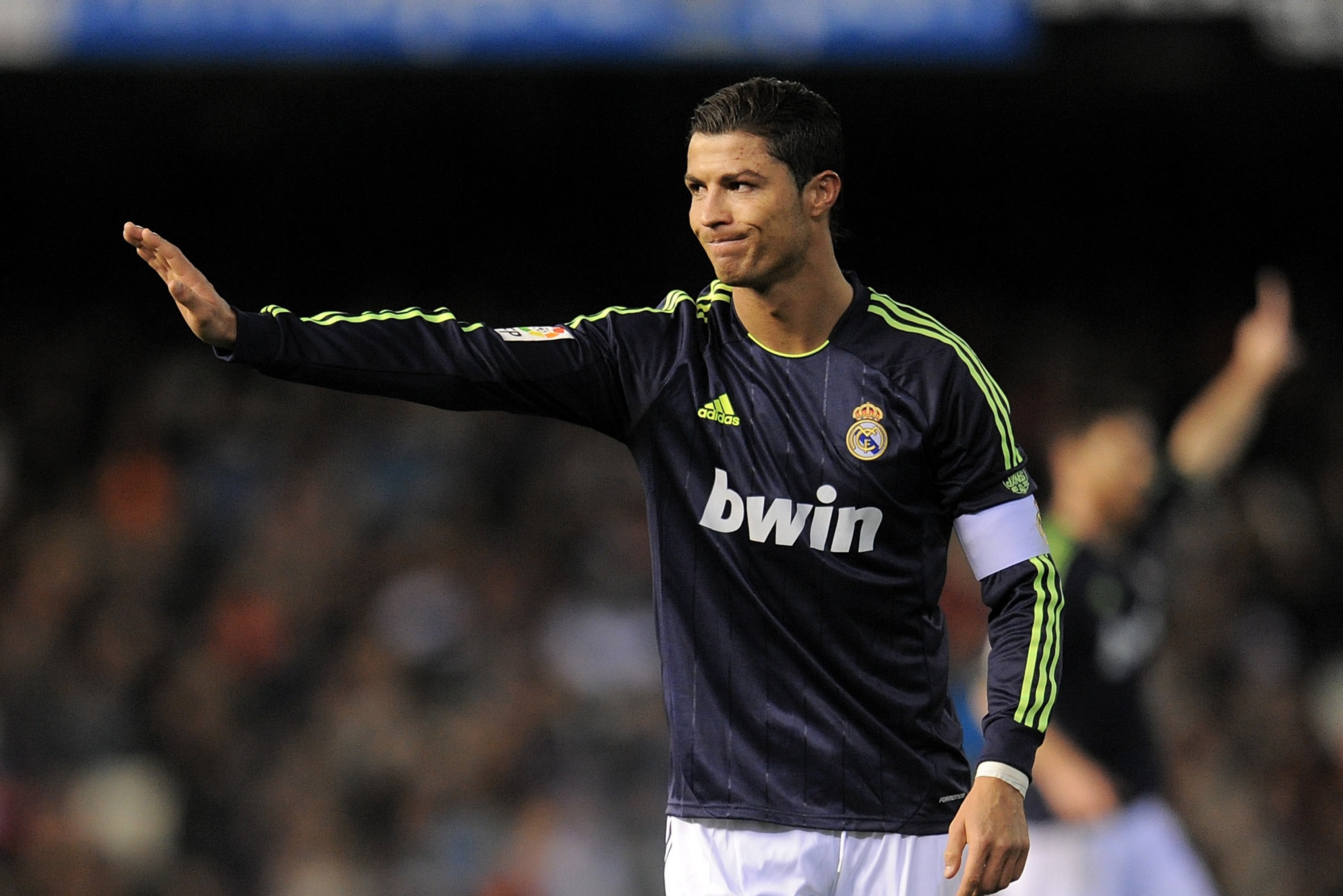 VALENCIA, SPAIN - JANUARY 27: Cristiano Ronaldo of Real Madrid reacts  during the La Lig…