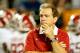 MIAMI GARDENS, FL - JANUARY 07: Head coach Nick Saban of the Alabama Crimson Tide watches warm-ups before the 2013 Discover BCS National Championship game against the Notre Dame Fighting Irish at Sun Life Stadium on January 7, 2013 in Miami Gardens, Florida. (Photo by Kevin C. Cox/Getty Images)