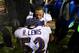 Jan 12, 2013; Denver, CO, USA; Baltimore Ravens linebacker Ray Lewis (52) celebrates with running back Ray Rice following the game against the Denver Broncos during the AFC divisional round playoff game at Sports Authority Field. The Ravens defeated the Broncos 38-35 in double overtime. Mandatory Credit: Mark J. Rebilas-USA TODAY Sports
