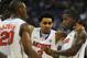 GAINESVILLE, FL - NOVEMBER 29: Guard Mike Rosario #3 of the Florida Gators huddles with teammates against the Marquette Golden Eagles November 29, 2012 at Stephen C. O'Connell Center in Gainesville, Florida. Florida won 82 - 49. (Photo by Al Messerschmidt/Getty Images)