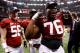NEW ORLEANS, LA - JANUARY 09: D.J. Fluker #76 and William Ming #56 of the Alabama Crimson Tide celebrate after defeating Louisiana State University Tigers in the 2012 Allstate BCS National Championship Game at Mercedes-Benz Superdome on January 9, 2012 in New Orleans, Louisiana. Alabama won the game by a score of 21-0. (Photo by Chris Graythen/Getty Images)