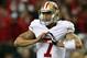 ATLANTA, GA - JANUARY 20: Quarterback Colin Kaepernick #7 of the San Francisco 49ers calls a play at the line in the second quarter against the Atlanta Falcons in the NFC Championship game at the Georgia Dome on January 20, 2013 in Atlanta, Georgia. (Photo by Streeter Lecka/Getty Images)