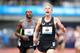 EUGENE, OR - JUNE 28: Galen Rupp (R) celebrates after finishing ahead of Bernard Lagat and winning the Men's 5000 Meter Run on day seven of the U.S. Olympic Track & Field Team Trials at the Hayward Field on June 28, 2012 in Eugene, Oregon. (Photo by Christian Petersen/Getty Images)
