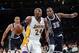 LOS ANGELES, CA - JANUARY 27: Kobe Bryant #24 of the Los Angeles Lakers drives on Kevin Durant #35 and Russell Westbrook #0 of the Oklahoma City Thunder during a 106-95 Laker win at Staples Center on January 27, 2013 in Los Angeles, California. NOTE TO USER: User expressly acknowledges and agrees that, by downloading and or using this photograph, User is consenting to the terms and conditions of the Getty Images License Agreement. (Photo by Harry How/Getty Images)