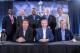 Jan 29, 2013, New Orleans, LA, USA; CBS Sports broadcast team poses at Super Bowl XLVII press conference at the New Orleans Ernest N. Morial Convention Center. Front row: Dan Marino (left), Sean McManus (center) and Phil Simms. Back row (from left) Shannon Sharpe and Bill Cowher and James Brown and Boomer Esiason and Jim Nantz. Mandatory Credit: Kirby Lee-USA TODAY Sports