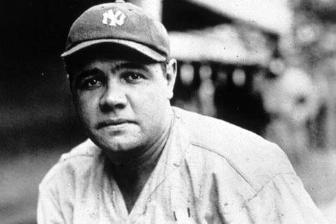 Yankees' baseball champion, Babe Ruth, preparing to bat at the