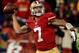 SAN FRANCISCO, CA - JANUARY 12: Quarterback Colin Kaepernick #7 of the San Francisco 49ers throws the ball against the Green Bay Packers during the NFC Divisional Playoff Game at Candlestick Park on January 12, 2013 in San Francisco, California. (Photo by Stephen Dunn/Getty Images)