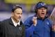 INDIANAPOLIS, IN - DECEMBER 30: Head coach Chuck Pagano of the Indianapolis Colts (L) looks on alongside offensive coordinator Bruce Arians during the game against the Houston Texans at Lucas Oil Stadium on December 30, 2012 in Indianapolis, Indiana. Pagano has been sidelined on medical leave for three months with leukemia. (Photo by Joe Robbins/Getty Images)