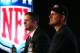 NEW ORLEANS, LA - FEBRUARY 01: Head coach John Harbaugh (L) of the Baltimore Ravens and Head coach Jim Harbaugh of the San Francisco 49ers speak to the media during a press conference for Super Bowl XLVII at the Ernest N. Morial Convention Center on February 1, 2013 in New Orleans, Louisiana. The Ravens will play the 49ers in Super Bowl XLVII on Sunday. (Photo by Mike Ehrmann/Getty Images)
