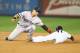 NEW YORK, NY - OCTOBER 02: Jose Iglesias #58 of the Boston Red Sox tags out Brett Gardner #11 of the New York Yankees who tried to steal during their game on October 2, 2012 at Yankee Stadium in the Bronx borough of New York City (Photo by Al Bello/Getty Images)
