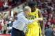 BLOOMINGTON, IN - FEBRUARY 02: John Beilein the head coach of the Michigan Wolverines talks with Tim Hardaway Jr #10 during the game against the Indiana Hoosiers at Assembly Hall on February 2, 2013 in Bloomington, Indiana. (Photo by Andy Lyons/Getty Images)