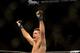 Jul. 7, 2012; Las Vegas, NV, USA; UFC fighter Demian Maia (left) celebrates his win over Dong Hyun Kim during a welterweigh bout in UFC 148 at the MGM Grand Garden Arena. Mandatory Credit: Mark J. Rebilas-USA TODAY Sports