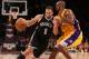 LOS ANGELES, CA - NOVEMBER 20: Deron Williams #8 of the Brooklyn Nets drives against Kobe Bryant #24 of the Los Angeles Lakers at Staples Center on November 20, 2012 in Los Angeles, California. The Lakers won 95-50. NOTE TO USER: User expressly acknowledges and agrees that, by downloading and or using this photograph, User is consenting to the terms and conditions of the Getty Images License Agreement. (Photo by Stephen Dunn/Getty Images)