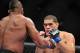 Feb 2, 2013; Las Vegas, NV, USA; Allistar Overeem (left) and Antonio Silva (right) during UFC 156 at the Mandalay Bay Events Center. Mandatory Credit: Gary A. Vasquez-USA TODAY Sports