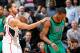 ATLANTA, GA - JANUARY 25: Rajon Rondo #9 of the Boston Celtics reacts after turning over the ball to Devin Harris #34 of the Atlanta Hawks at Philips Arena on January 25, 2013 in Atlanta, Georgia. NOTE TO USER: User expressly acknowledges and agrees that, by downloading and or using this photograph, User is consenting to the terms and conditions of the Getty Images License Agreement. (Photo by Kevin C. Cox/Getty Images)