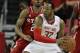 Jan 16, 2013; College Park, MD, USA; Maryland Terrapins guard Dez Wells (32) backs in against North Carolina State Wolfpack guard Lorenzo Brown (2) at the Comcast Center. Mandatory Credit: Mitch Stringer-USA TODAY Sports