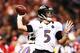 NEW ORLEANS, LA - FEBRUARY 03: Joe Flacco #5 of the Baltimore Ravens throws a pass in the first quarter against the San Francisco 49ers during Super Bowl XLVII at the Mercedes-Benz Superdome on February 3, 2013 in New Orleans, Louisiana. (Photo by Christian Petersen/Getty Images)