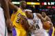 Feb 10, 2011; Boston, MA, USA; Boston Celtics small forward Paul Pierce (34) drives the ball during the first half against Los Angeles Lakers shooting guard Kobe Bryant (24) at the TD Garden. Mandatory Credit: David Butler II-USA TODAY Sports