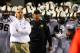 Nov 10, 2012; Oxford, MS, USA; Vanderbilt Commodores head coach James Franklin prepares to take his team on the field before the game against the Mississippi Rebels at Vaught-Hemingway Stadium. Mandatory Credit: Spruce Derden–USA TODAY Sports
