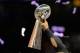 Feb 3, 2013; New Orleans, LA, USA; Baltimore Ravens linebacker Ray Lewis (52) hoists the Vince Lombardi trophy after Super Bowl XLVII against the San Francisco 49ers at the Mercedes-Benz Superdome. The Ravens defeated the 49ers 34-31. Mandatory Credit: Kirby Lee-USA TODAY Sports