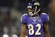 BALTIMORE, MD - SEPTEMBER 23: Wide receiver Torrey Smith #82 of the Baltimore Ravens suits up before playing against the New England Patriots at M&T Bank Stadium on September 23, 2012 in Baltimore, Maryland. (Photo by Patrick Smith/Getty Images)