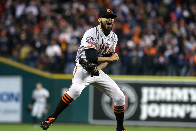 San Francisco Giants pitcher Sergio Romo closing a game during the World Series.