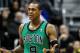 Jan 25, 2013; Atlanta, GA, USA; Boston Celtics point guard Rajon Rondo (9) reacts to a call in overtime against the Atlanta Hawks at Philips Arena. The Hawks won 123-111. Mandatory Credit: Daniel Shirey-USA TODAY Sports