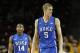 Feb 10, 2013; Chestnut Hill, MA, USA; Duke Blue Devils forward Mason Plumlee (5) reacts to being called for a foul during the first half against the Boston College Eagles at Conte Forum. Mandatory Credit: Greg M. Cooper-USA TODAY Sports