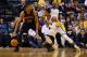 Feb 8, 2013; Indianapolis, IN, USA; Toronto Raptors forward Rudy Gay (22) is guarded by Indiana Pacers forward Paul George (24) at Bankers Life Fieldhouse. Toronto defeats Indiana 100-98 in overtime. Mandatory Credit: Brian Spurlock-USA TODAY Sports