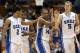DURHAM, NC - JANUARY 26: Teammates Quinn Cook #2, Tyler Thornton #3, Rasheed Sulaimon #14 and Mason Plumlee #5 of the Duke Blue Devils celebrate after a basket during their game against the Maryland Terrapins at Cameron Indoor Stadium on January 26, 2013 in Durham, North Carolina. (Photo by Streeter Lecka/Getty Images)