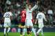 MADRID, SPAIN - FEBRUARY 13: Cristiano Ronaldo of Real Madrid celebrates scoring his sides equalizing goal during the UEFA Champions League Round of 16 first leg match between Real Madrid and Manchester United at Estadio Santiago Bernabeu on February 13, 2013 in Madrid, Spain. (Photo by Jasper Juinen/Getty Images)